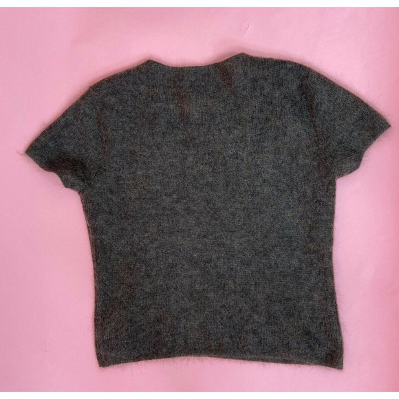 Vintage Anne Klein Sweater Top Fuzzy Knit Crewneck Short Sleeve Brown Small - Picture 7 of 9